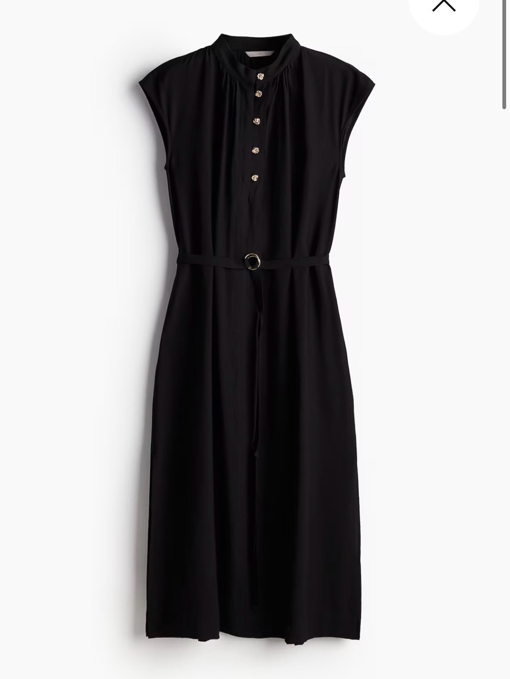 H&M Black Cap-Sleeve Belted Midi Dress